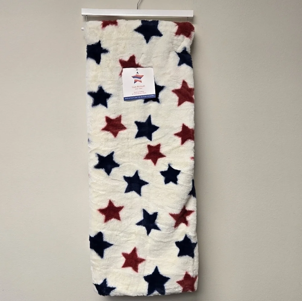 Isaac Mizrahi Stars Faux Fur Throw Blanket Red White and Blue